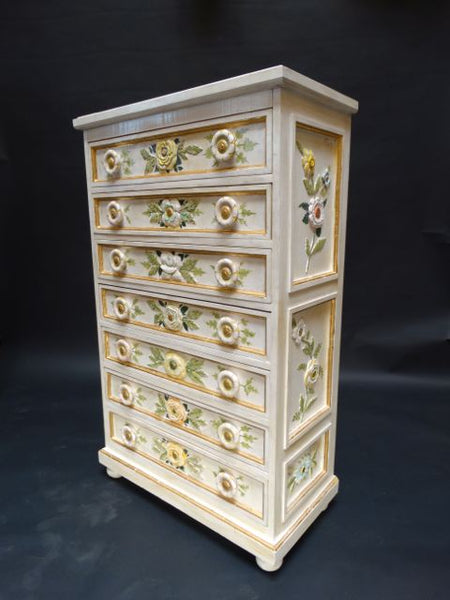 Salvador Corona Highboy Carved & Painted Dresser Designed for Jewelry F1147