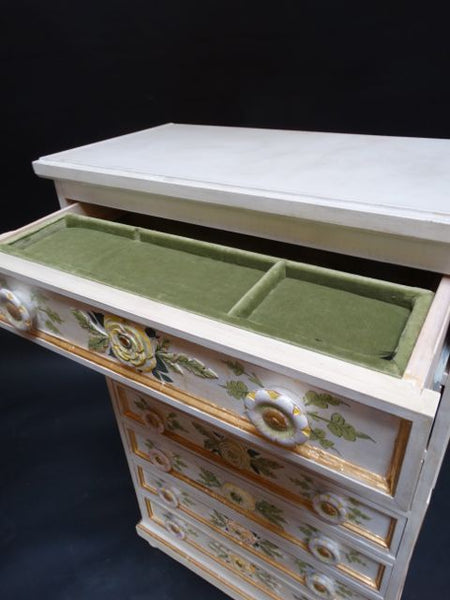 Salvador Corona Highboy Carved & Painted Dresser Designed for Jewelry F1147
