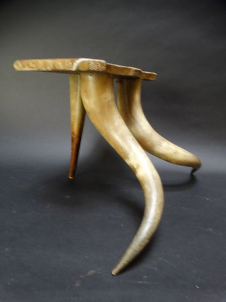 Steer Horn Stool, Wooden Seat