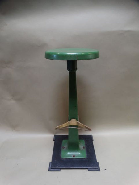 Green ceramic & iron stool with brass footrest