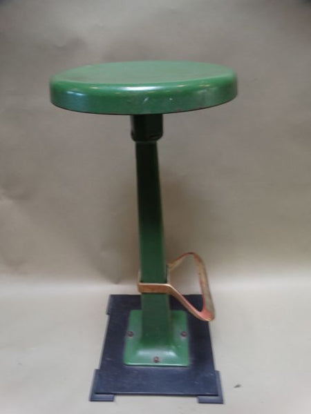 Green ceramic & iron stool with brass footrest