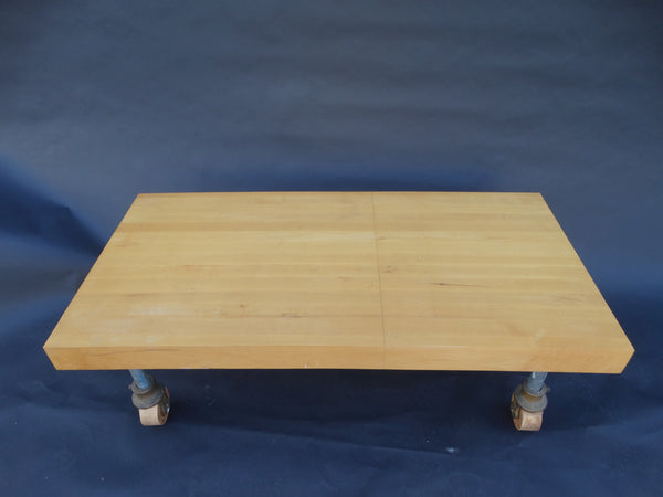 Re-Purposed Butcher Block Coffee Table with 19th Century Industrial Factory Wheels