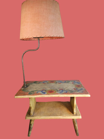 Monterey Crackle Floral Decorated Straw Ivory Lamp Table F2245
