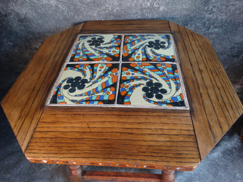 Hispano-Moresque Tile Table - 1920s Spanish Revival Hexagonal Base F2261