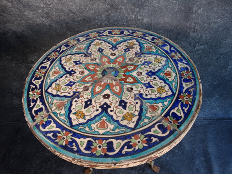 Turkish/Moorish Round 4-Tile Side Table Painted Wrought Iron Base F2280