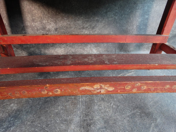 Red and Gold Camphor Wood Painted & Studded Leather Chest on a Stand circa 1900 F2293