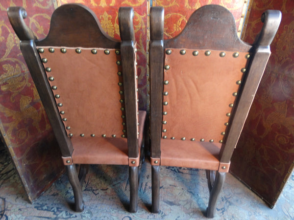 Pair of Mexican Colonial High Back Chairs 1920s  F2327