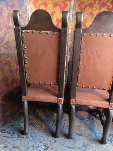 Pair of Mexican Colonial High Back Chairs 1920s  F2327