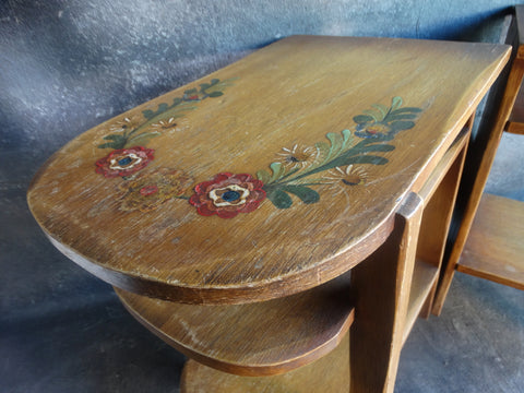 Pair of Coronado Side Tables with Floral Decoration on Tops  F2329