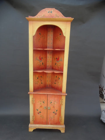 Angelus Corner Cupboard w Crackle Finish and Floral Decoration c 1929 F2362