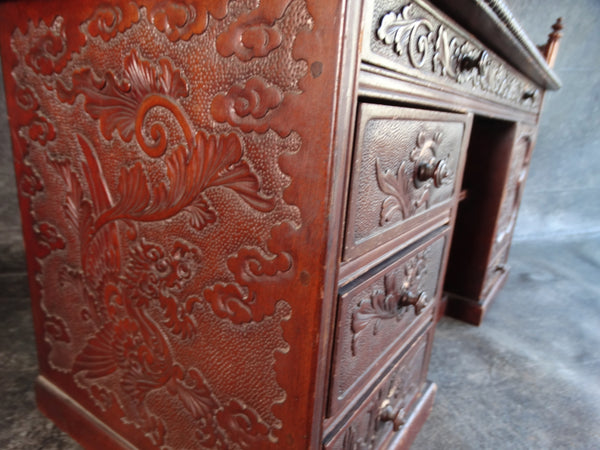 Small Hand-carved Teak Chinese Display Chest or Cabinet With Shelves and Drawers 19th Century F2365
