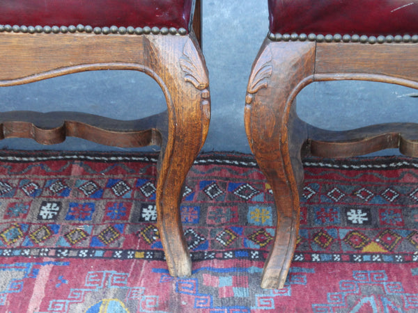 Pair of Portuguese High Back Burgundy Leather Chairs circa Late 19th Century F2395