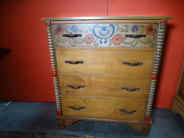 Monterey 4-Drawer Dresser in Original Light Smoky Maple Floral Decorations Crackle Finish F2417