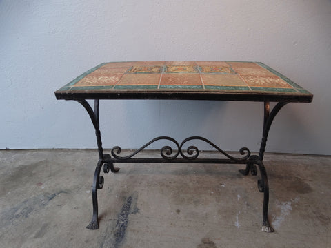 Spanish Revival 1920s Wrought Iron Tile Top Table F2420