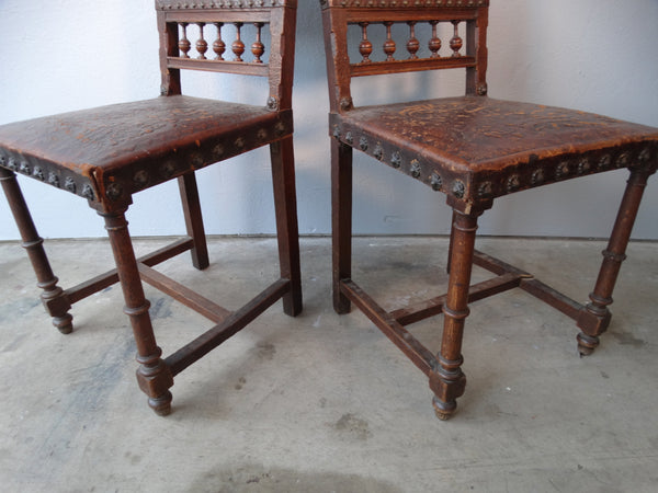 Spanish Revival Pair of Embossed Leather Chairs F2423