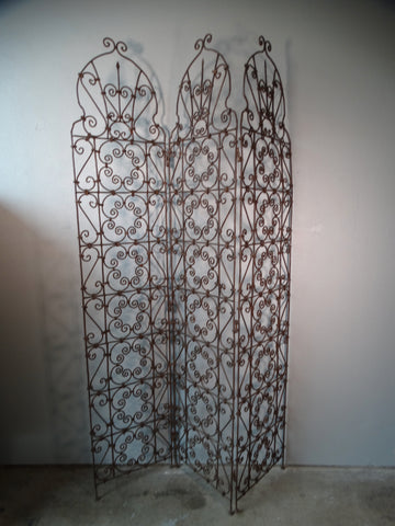 Spanish Revival 3-Panel Wrought Iron Screen 1920s  F2424