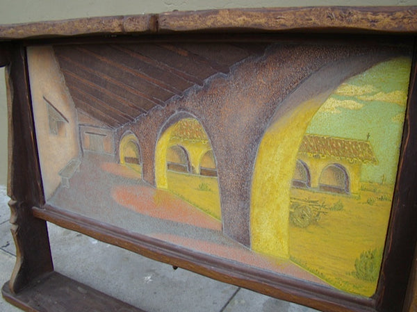 Monterey Style Carved Wood Back Shelf