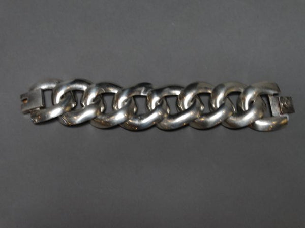 Mexican Silver Bracelet, Wide Link