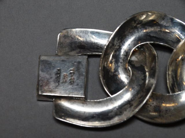 Mexican Silver Bracelet, Wide Link