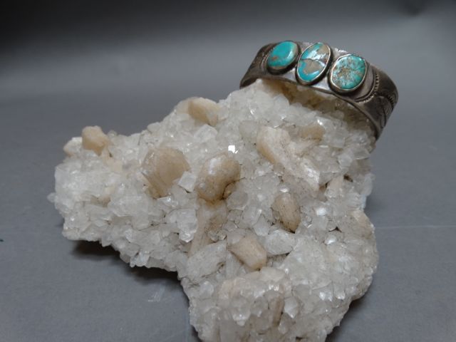Native American Hand Tooled Silver and Turquoise cuff