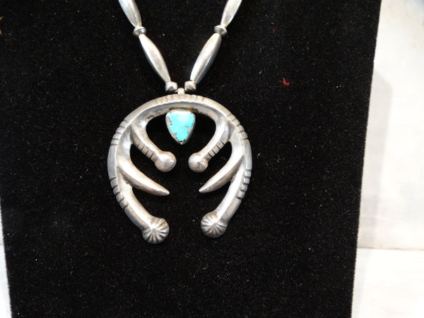 Navajo Silver Beads with Silver and Turquoise Naja