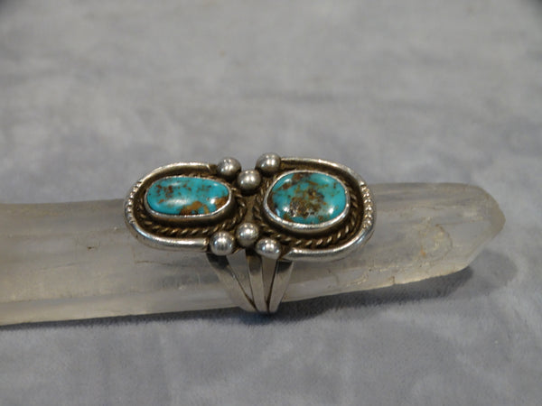 Navajo Double quadrant silver turquoise ring