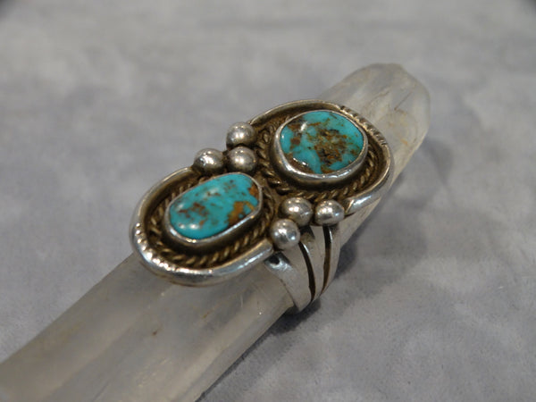 Navajo Double quadrant silver turquoise ring