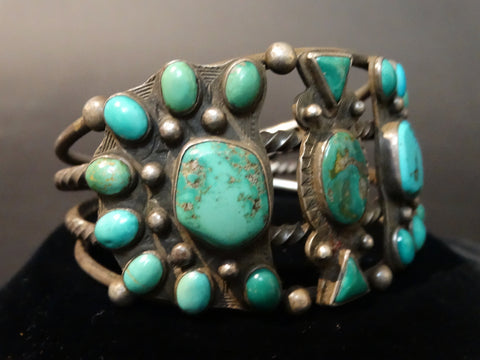Navajo Ingot Siver Cuff, 3 Large surrounded by 21 Smaller Variegated Stones