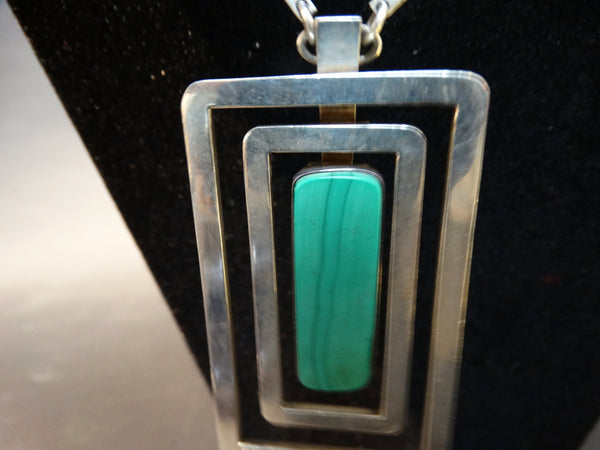 Mexican Modernist Chain and Framed Turquoise Pendant