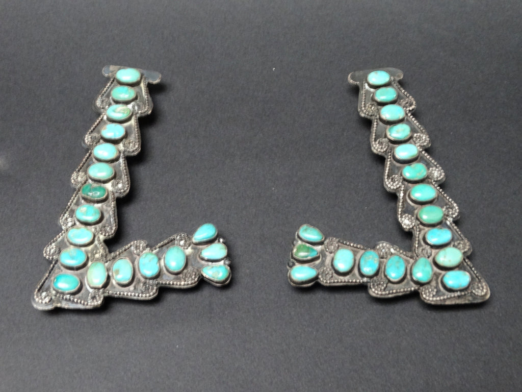 Navajo/Zuni "Grandmother" Silver and Turquoise Collar Tips c 1920s
