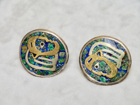 Los Castillo Mixed Metals and Lapis Inlay Earrings