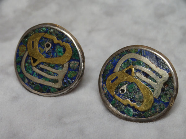 Los Castillo Mixed Metals and Lapis Inlay Earrings
