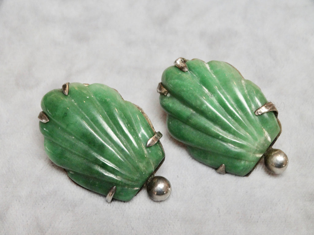 Mexican Jade Leaf Earrings c 1950