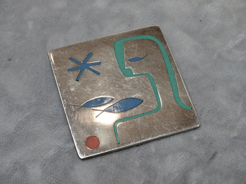 Silver Mexican Miro-Inspired Brooch c 1960