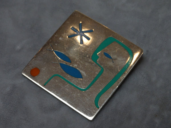 Silver Mexican Miro-Inspired Brooch c 1960