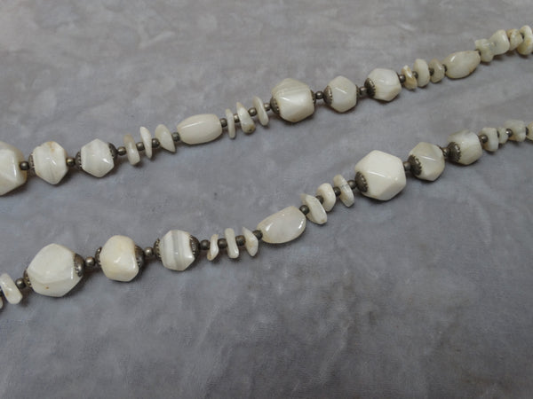 Mexican Onyx and Silver Bead Necklace c 1950