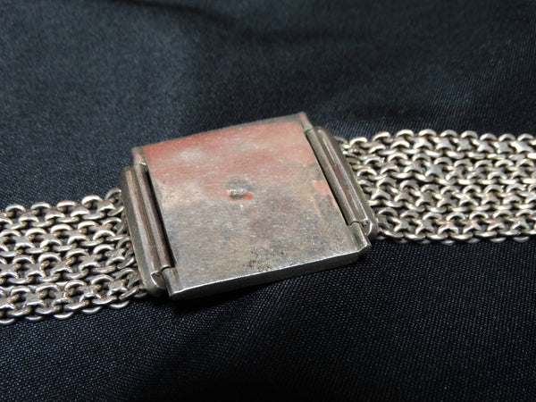 Mexican Silver Bracelet, Four Strands of Chain, One Large Opal