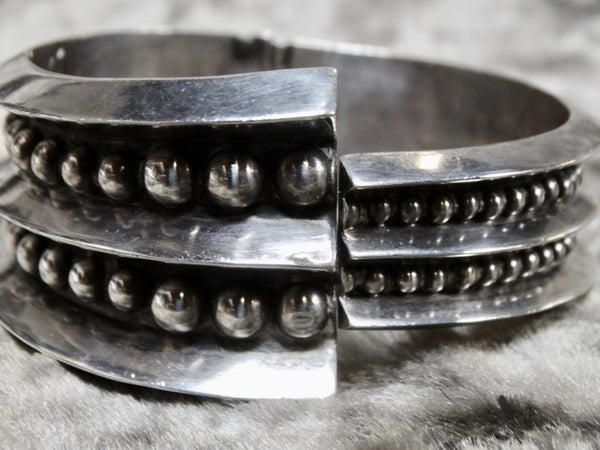 Mexican Silver Clamp Bracelet with Ball Motif