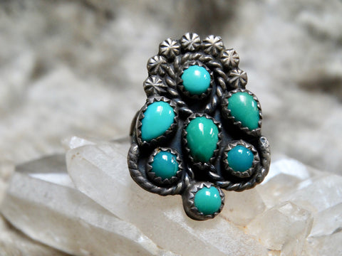 Fred Harvey Zuni 7-Stone Ring with 6 Stars