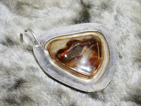 Mexican Silver and Copper Pendant with Stone