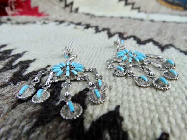 Zuni Silver and Turquoise Chandelier Earrings