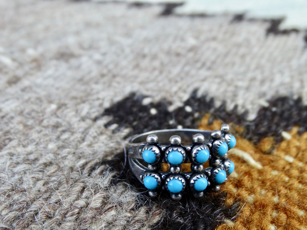 Fred Harvey Navajo Silver and Turquoise 10-Stone Ring