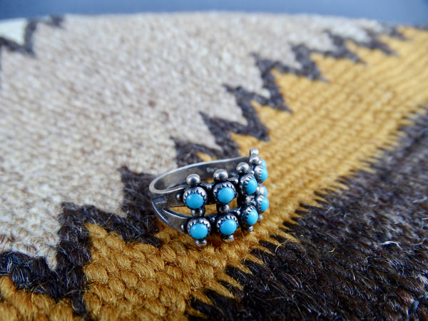 Fred Harvey Navajo Silver and Turquoise 10-Stone Ring