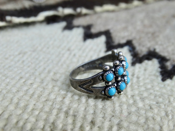 Fred Harvey Navajo Silver and Turquoise 10-Stone Ring