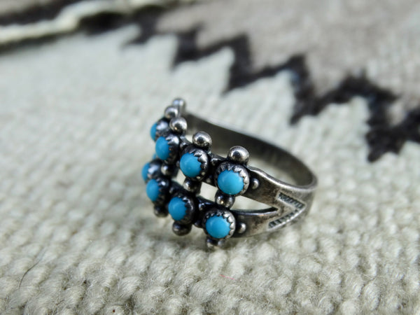 Fred Harvey Navajo Silver and Turquoise 10-Stone Ring
