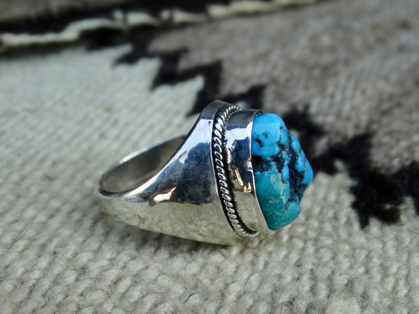 Navajo Single Stone Silver Turquoise Men's Ring