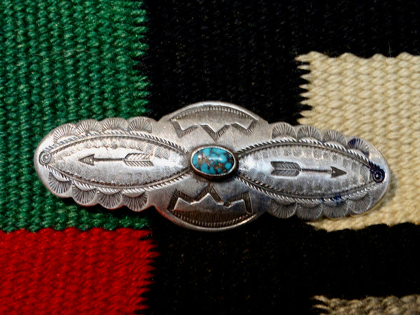 Navajo Fred Harvey Silver and Turquoise Double Arrow Pin