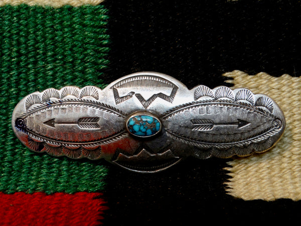 Navajo Fred Harvey Silver and Turquoise Double Arrow Pin