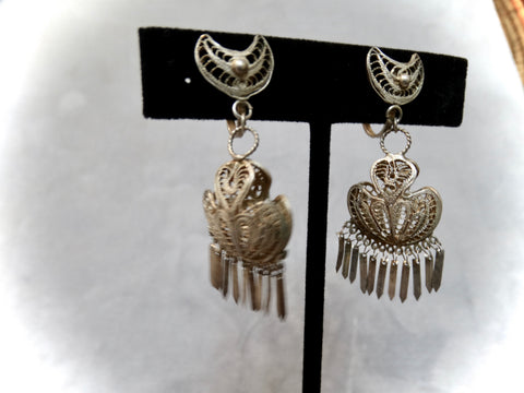 Mexican Silver Filigree Chandelier Earrings