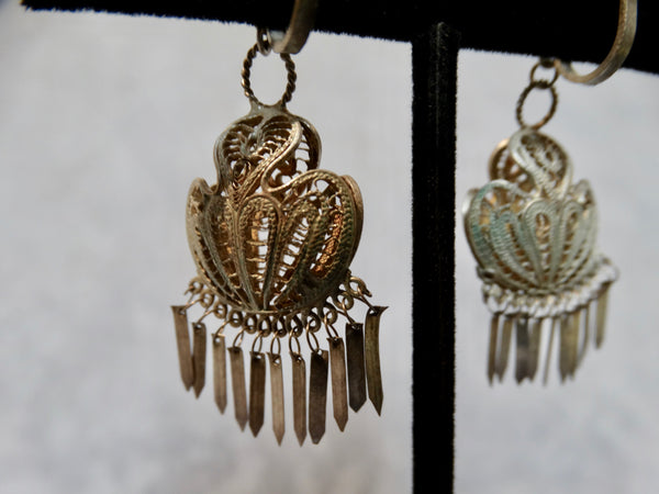 Mexican Silver Filigree Chandelier Earrings